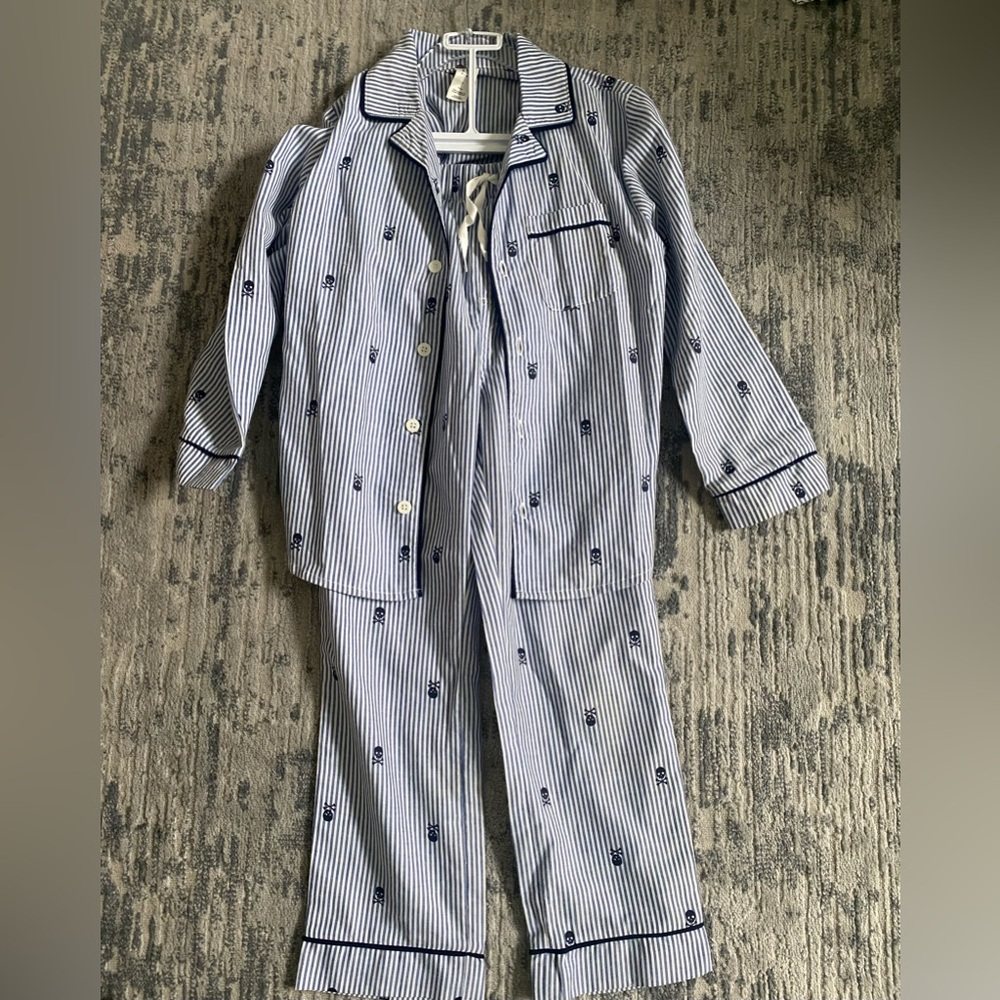 EUC Gap Kids Blue Stripe Pajama Set with Navy Skull Print